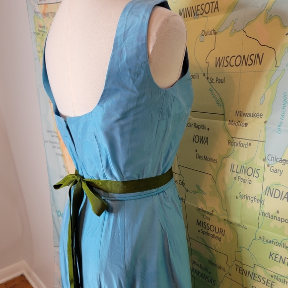 Vintage 1960s Blue Full-length Evening Gown Dress With Rose Tie Ribbon Cocktail - Picture 8 of 16